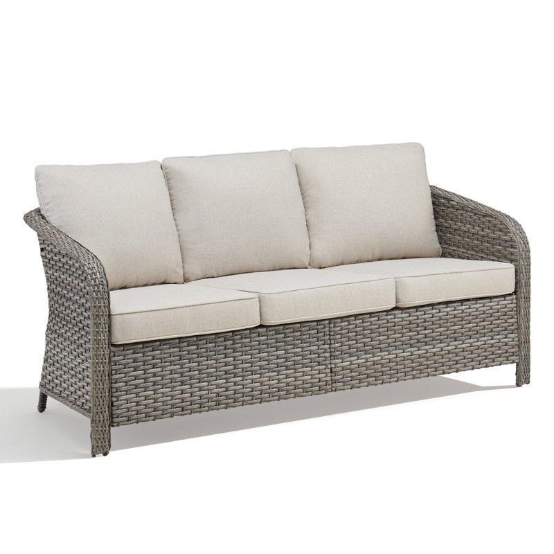 Arcola All-Weather Wicker Patio Enveloping Backrest Sofa With Cushions