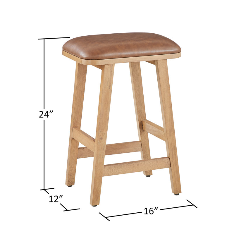 Upholstered Wood Saddle Stool - Set of 2, Counter Stool (24" Seat Height)