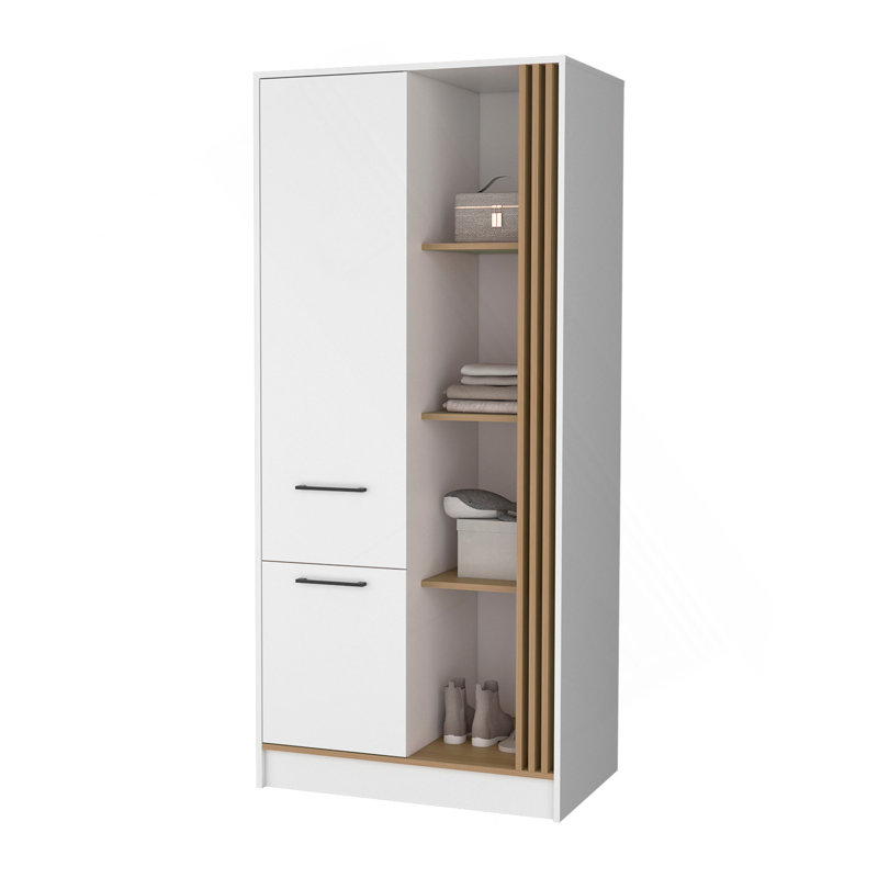 Organisateur de garde-robe moderne Pekin avec tablettes et tringle, chêne naturel