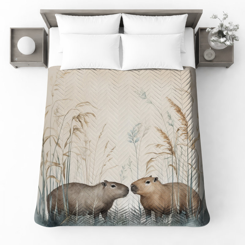 Couvre-lit matelassé Capybara In Grass toutes tailles, Grand lit