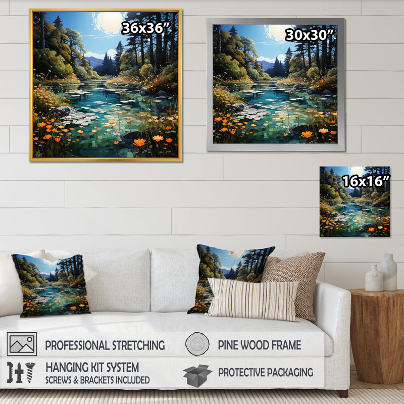River Azure Miroirs II - impression, H 30 po x l 30 po x P 1 po, Toile tendue