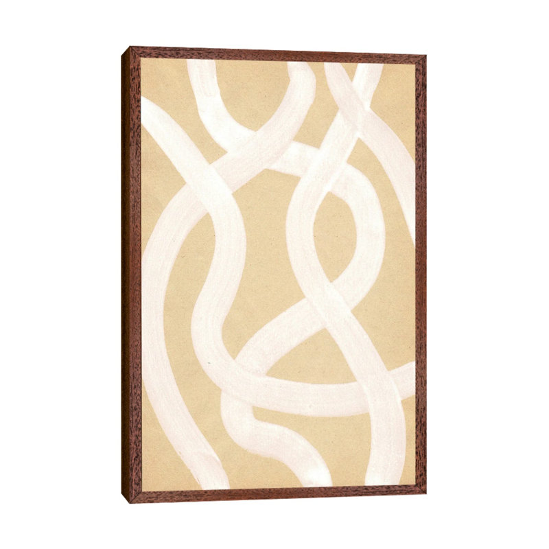Neutral Stripes by Whales Way - Painting on Canvas, 66.04cm H x 45.72cm W x 3.81cm D, Classic Brown Wood Framed
