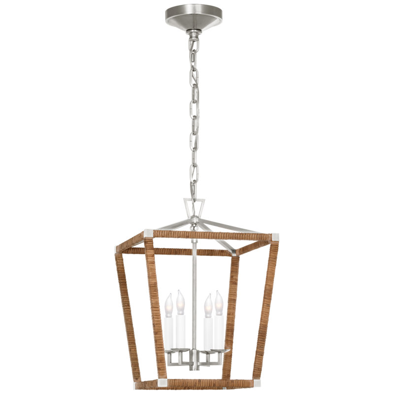 Darlana 4 - Light Square/Rectangle Lantern, Antique-Burnished Brass/Natural Rattan, 18" H x 12.5" W x 12.5" D