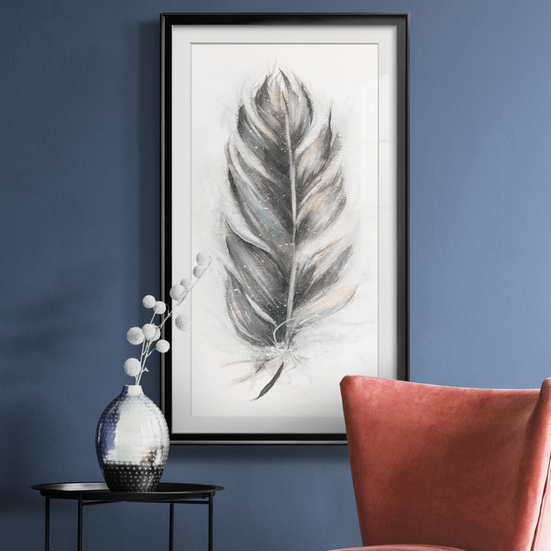 Feather Fancy III - Reproduction d'art graphique sur papier encadré, H 22,5 po x l 42,5 po x P 1,5 po, Papier noir