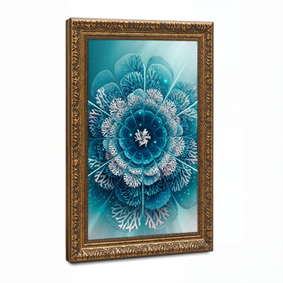 Art mural en toile noyer doré encadré pour le salon, la chambre à coucher, le bureau ou le vestibule - décoration murale décorative avec motif floral bleu
