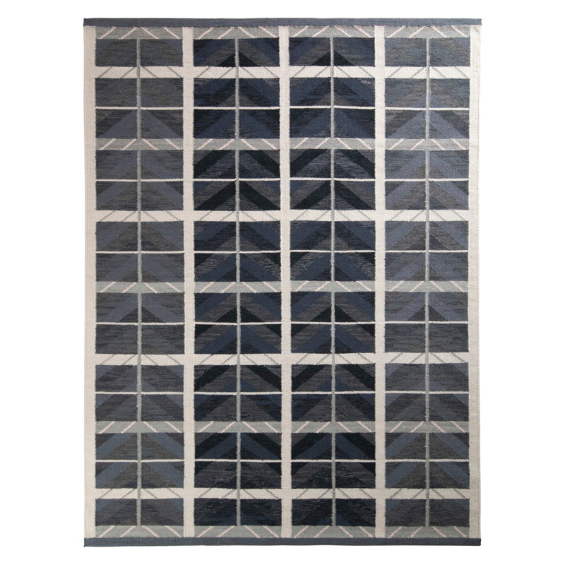 Scandinavian Hand Knotted Wool Geometric Area Rug, Rectangle 8' x 10'