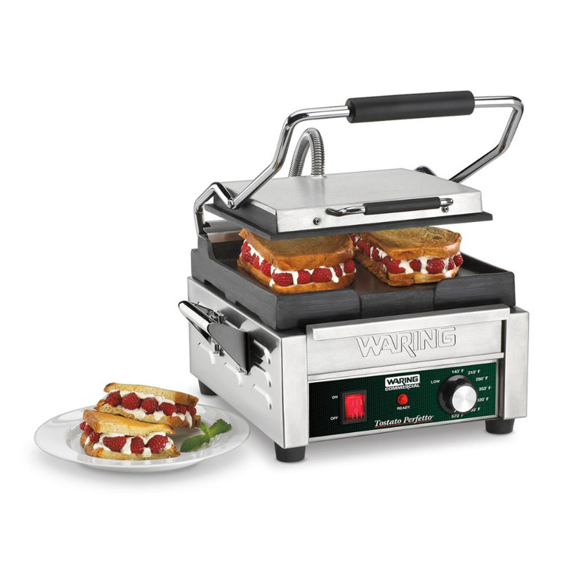 Waring 9.75'' Electric Grill Sandwich Maker & Panini Press with Lid