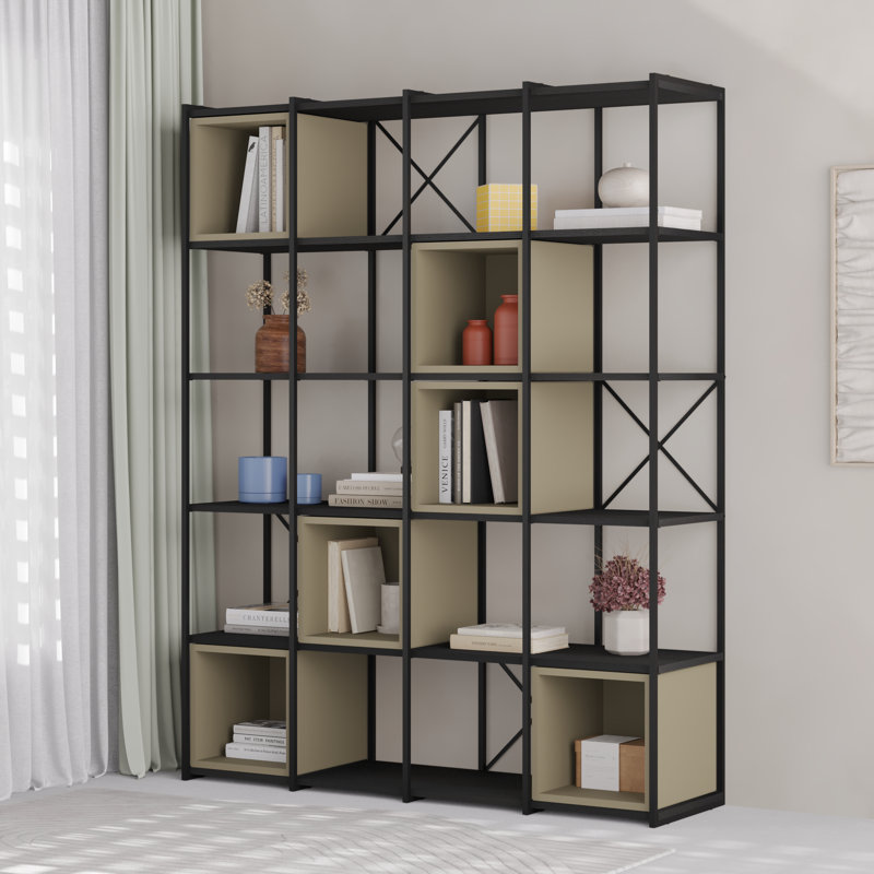 Vale Modern Metal Frame Multi-Purpose Bookshelf & Storage Unit, Black/Ash Green