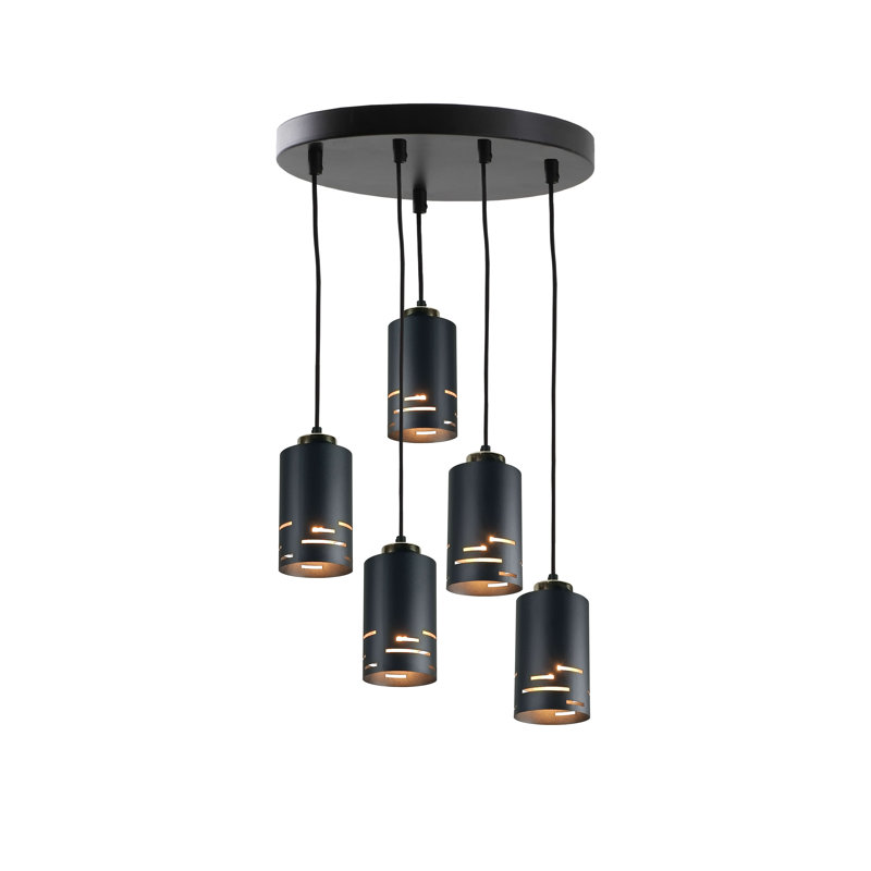 - Light Pendant, 5 Lights, Black/Gold