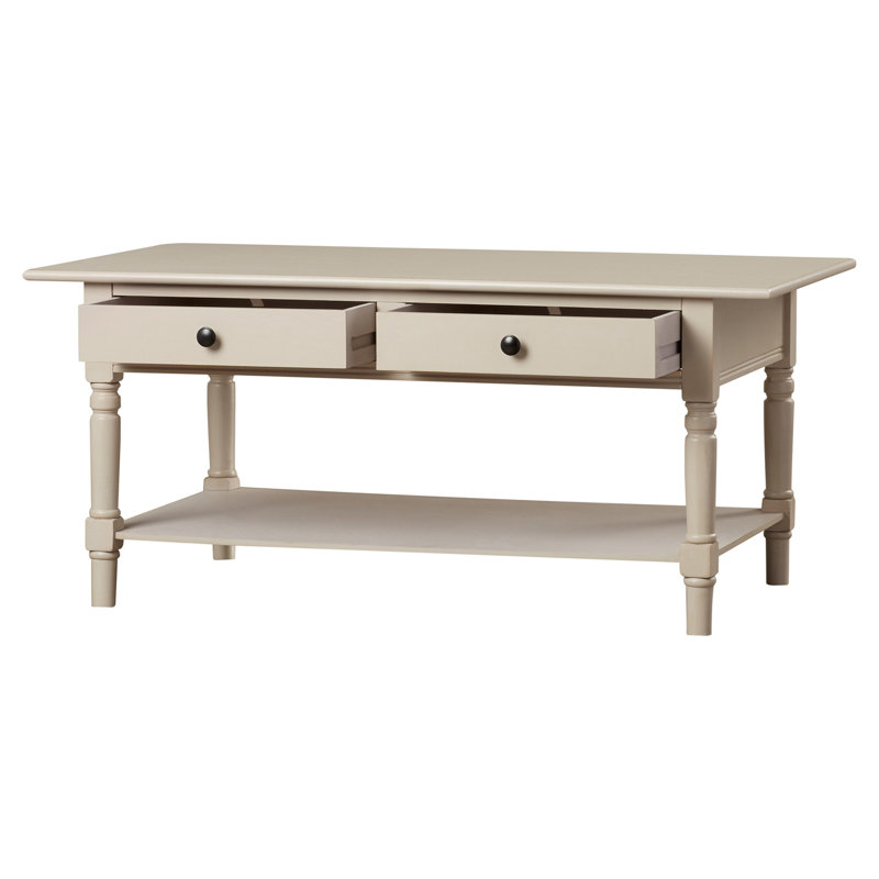 Banes Solid Wood Four Leg Coffee Table with Storage, Vintage Grey