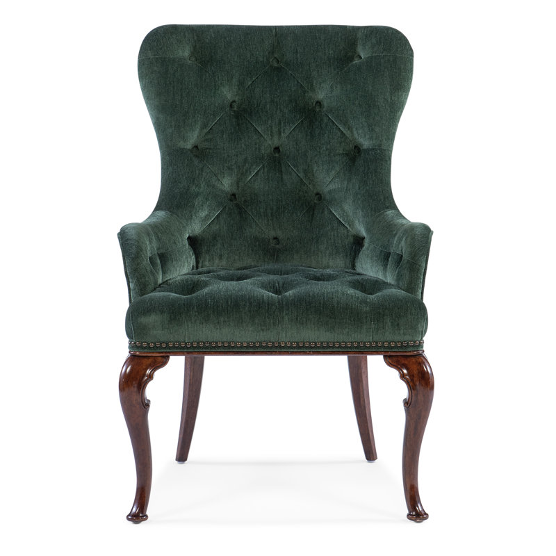 Charleston Green Upholstered Wingback Armchair with Wood Legs