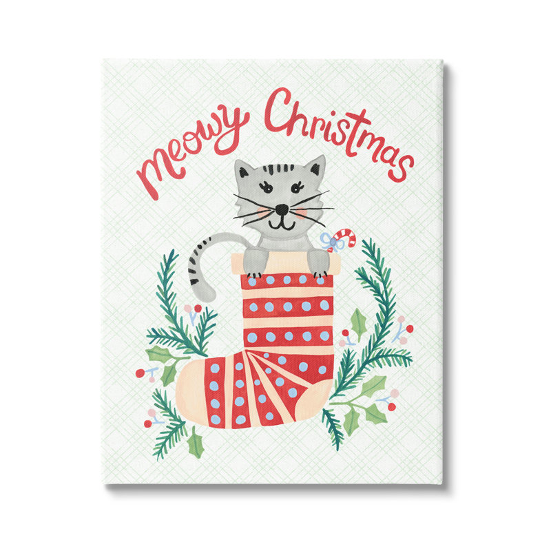 Meowy Christmas Clever Cat Nestled, Toile tendue, H 20 po x l 16 po x P 1,5 po