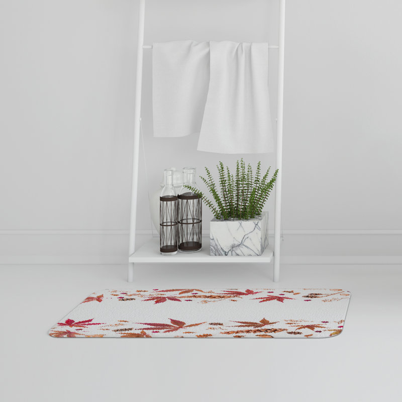 Aiva Memory Foam Non-Slip Bath Rug, Pink/Brown Floral 2