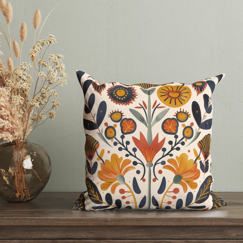 Housse de coussin réversible à motif floral Folk Maximalist, H 18 po x l 18 po