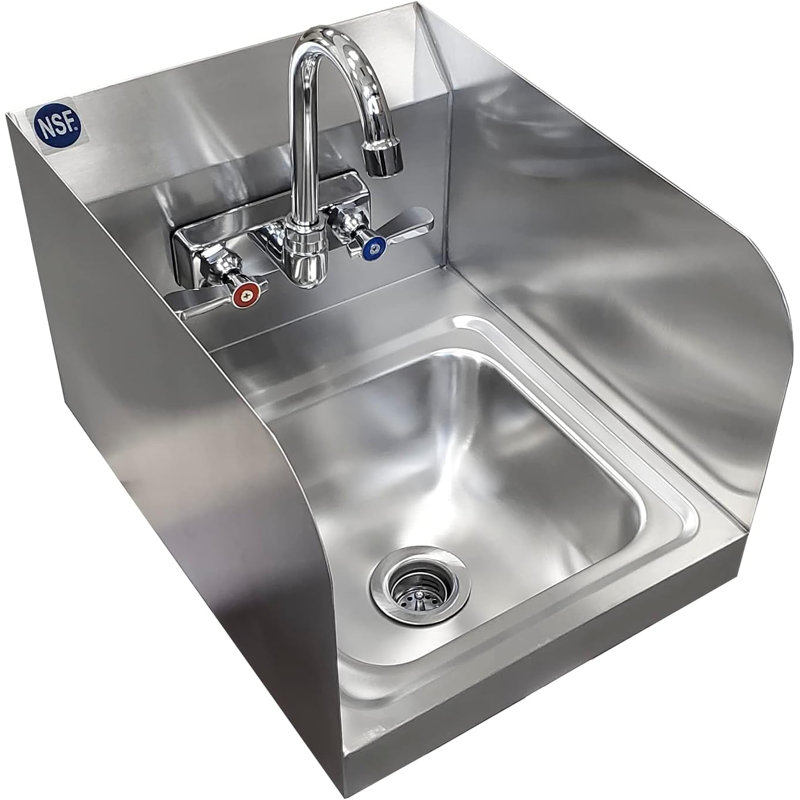 Lavabo mural en acier inoxydable avec protection contre les éclaboussures, 30,5 cm (L) x 30,5 cm (P)