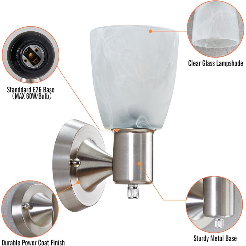 Brushed Nickel Battery Operated Wall Sconces with Frosted Glass