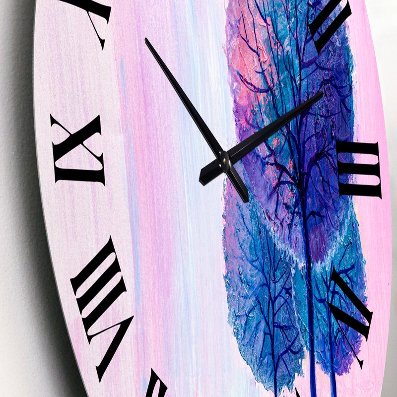 Arbres colorés et joyeux au lever du soleil - horloge murale, Petit