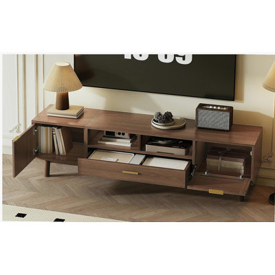 Meuble télé en bois tendance pour téléviseurs de 75 po, meuble télé avec porte à fermeture en douceur et armoire rabattable, consoles de télévision modernes pour le salon, la chambre à coucher