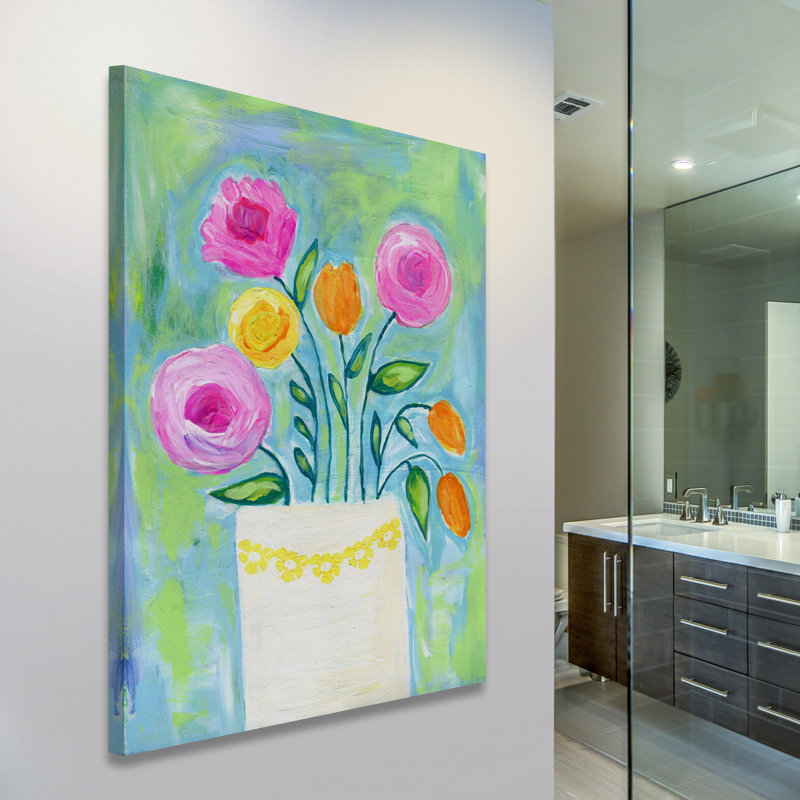 «Flowers White Vase» par Jill Lambert, reproduction sur toile tendue, H 18 po x l 12 po x P 1,5 po