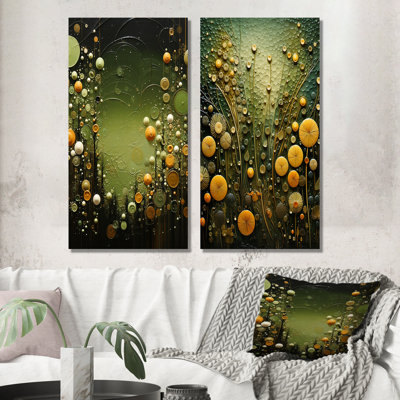 Ensemble de salon vert et jaune avec plantes abstraites botaniques II - Portraits abstraits