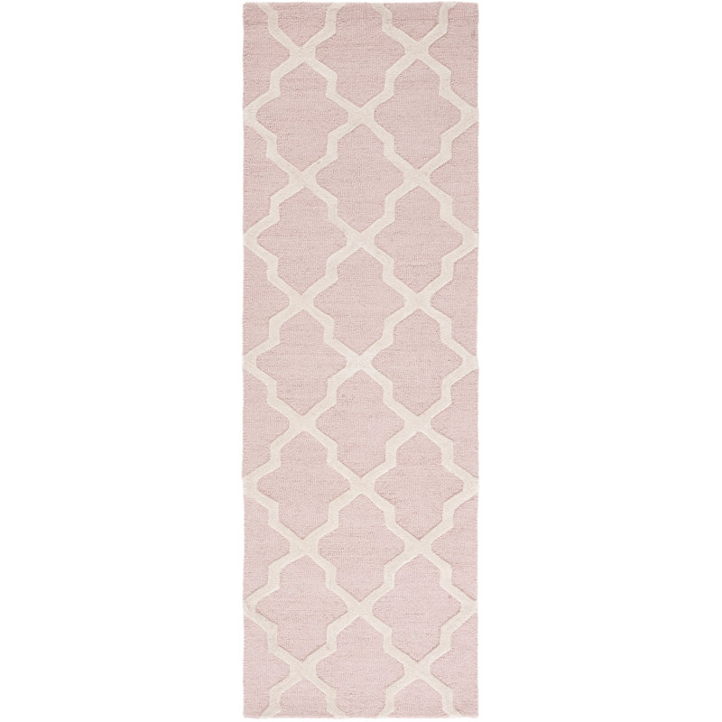 Cannen Hand Tufted Wool Geometric Rug, Runner 2'6" x 10', Ivory/Light Pink