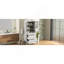 Armoire de salle de bain haute autoportante moderne avec rangement élégant avec 2 tablettes réglables, 3 tiroirs et portes en verre à fermeture en douceur-1114313540
