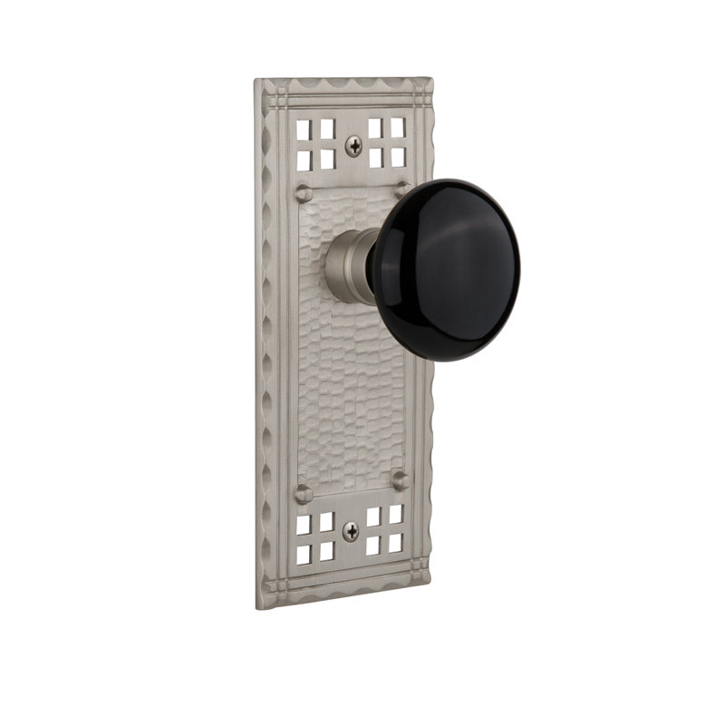 Craftsman Plate with Black Porcelain Door Knob, Satin Nickel, 2-3/8"
