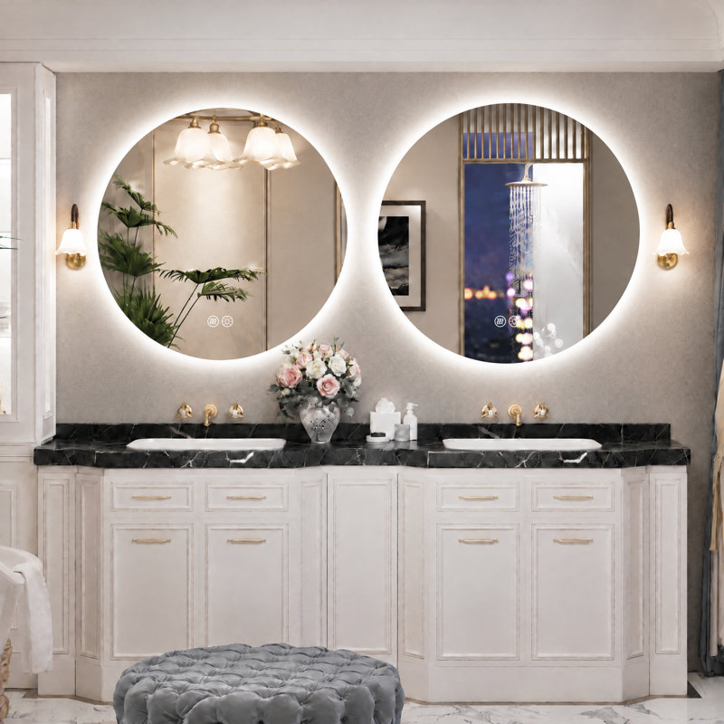 Miroir rond de salle de bain / de meuble-lavabo à DEL rétroéclairé certifié Lunara UL, 32 po x 32 po