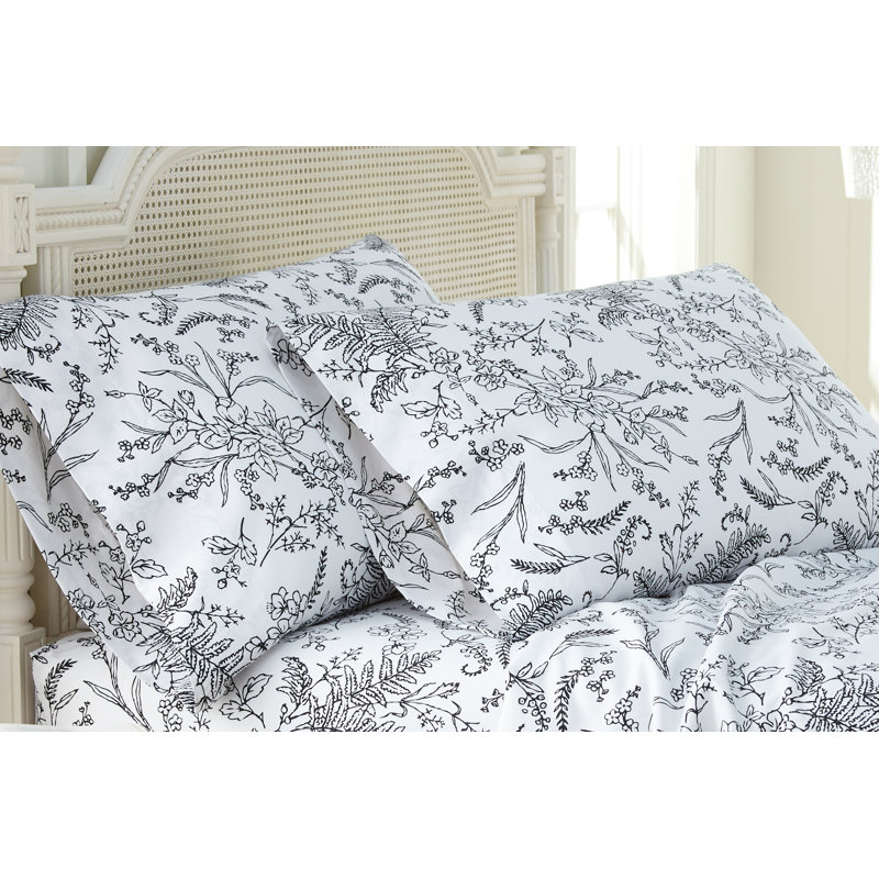 Dunson Print Floral Pillowcase, King Pillowcase, White/Black