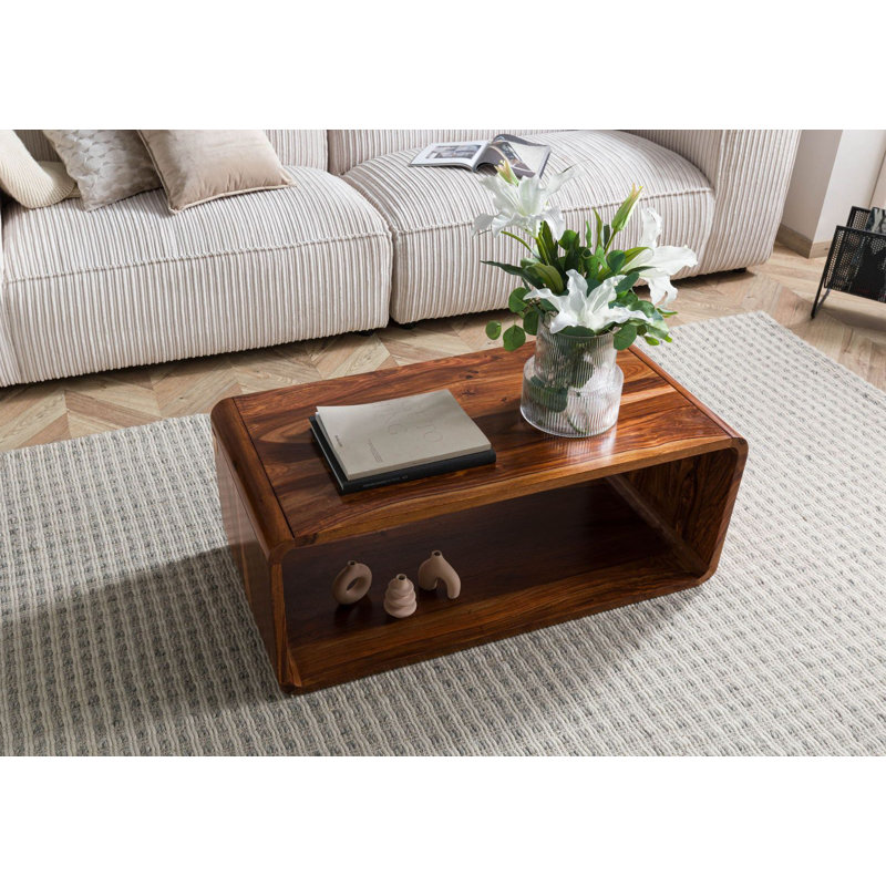 Solid Wood Floor Shelf Coffee Table with Storage, Brown
