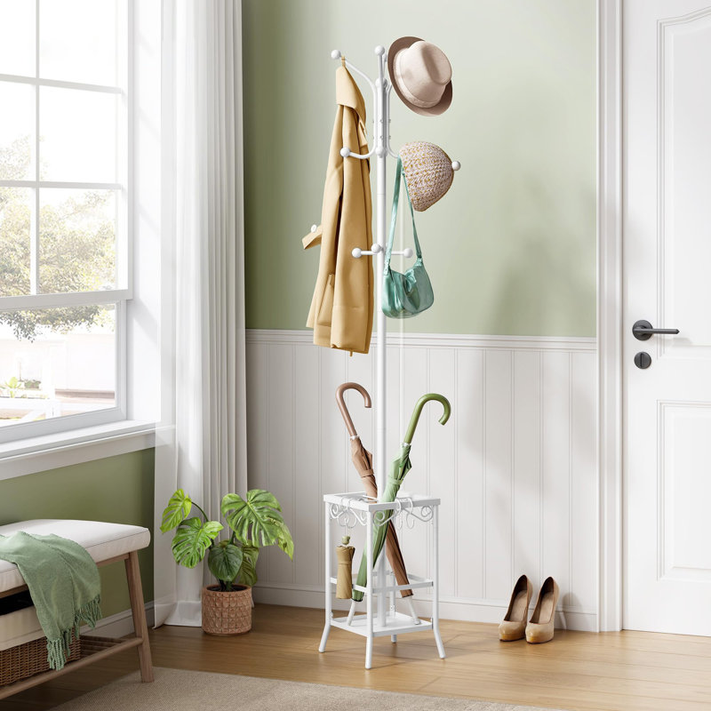 Metal Freestanding 12 - Hook Coat Rack, White