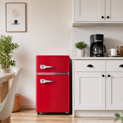 Mini réfrigérateur à double porte avec congélateur, mini réfrigérateur de 3,5 pieds cubes avec thermostat réglable à 7 niveaux et tablettes amovibles