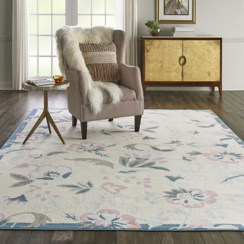 Tapis ivoire à motif floral Kardinya, Rectangle 5 pi 3 po x 7 pi 3 po