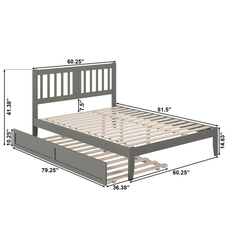 Zosia Solid Wood Slat Bed, Gray, Queen