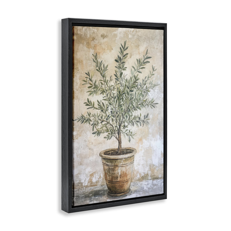 Cadre flottant méditerranéen en pot olive, design par Petal Prints Design, 31 x 21, Jet Black Floater Framed
