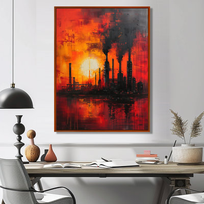 Red Orange Industrial Factory Landscape I - Factories Wall Art Print