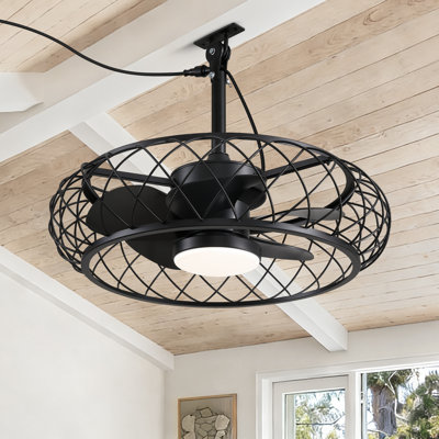 23.6" Outdoor Waterproof Caged Ceiling Fan with Light Kit&Remote Control
