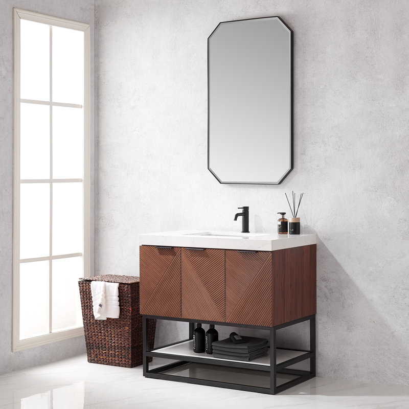 Meuble-lavabo autoportant simple avec comptoir Boydton, Noir mat, Noir mat