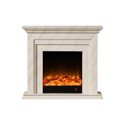 Light Gray Solid Wood Electric Fireplace