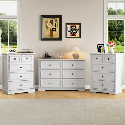 Vintage 3-Piece Bedroom Set: 6-Drawer Wide Dresser And 5-Drawer Chest