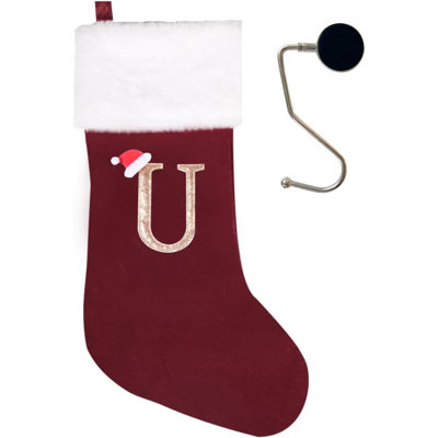 Bas de Noël monogrammés de 20 pouces avec lettres, bas de Noël super doux, bas de grand monogramme, bas de lettre rouge pour les Fêtes de Noël, cadeau de Noël…