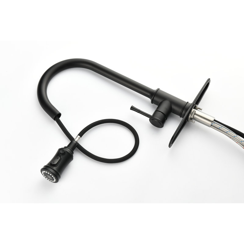 Robinet de cuisine en acier inoxydable noir mat, rétractable à 360 ° pour l'utilisateur - distribution d'eau noire à l'extérieur, tête de jet flexible