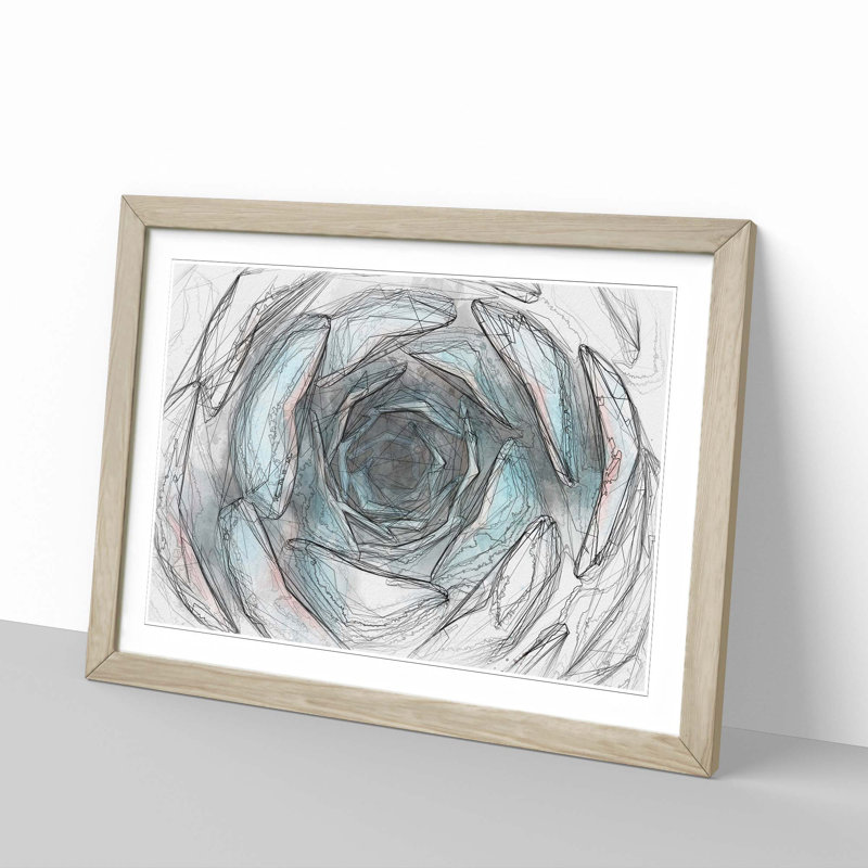 Pink & Green Succulent Plant in Abstract - Framed Print, 60cm H x 91cm W x 2cm D, Oak