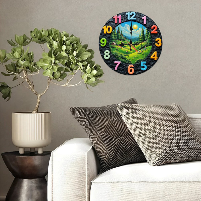Horloge murale 10 po en MDF rond avec mouvement à quartz silencieux et crochet sans perceuse (piles AA non incluses)