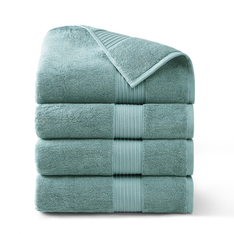 TOWN & COUNTRY EVERYDAY 4-Piece Solid Dobby Border Bath Towel Set, 30x58-Inch, 100% Cotton, Aqua Blue