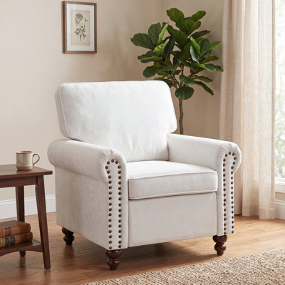 37" Nailhead Armchair, Rolled Arms Single Sofa Chair for Living Room, Mid-Century Modern Comfy Reading Chair, Brown