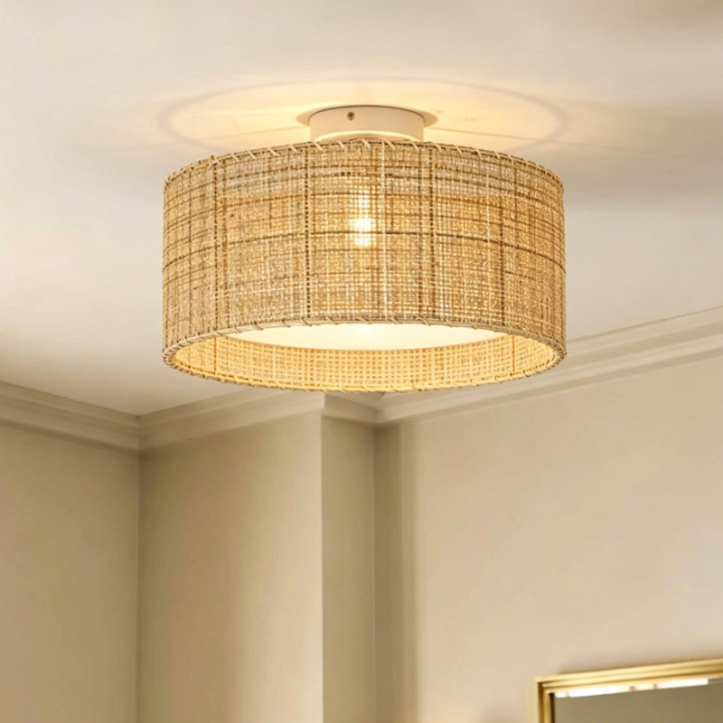 Plafonnier semi-encastré en rotin 1 lumière