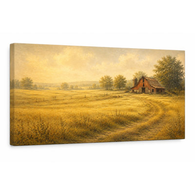Art mural sur toile panoramique Golden Meadow Country Barn