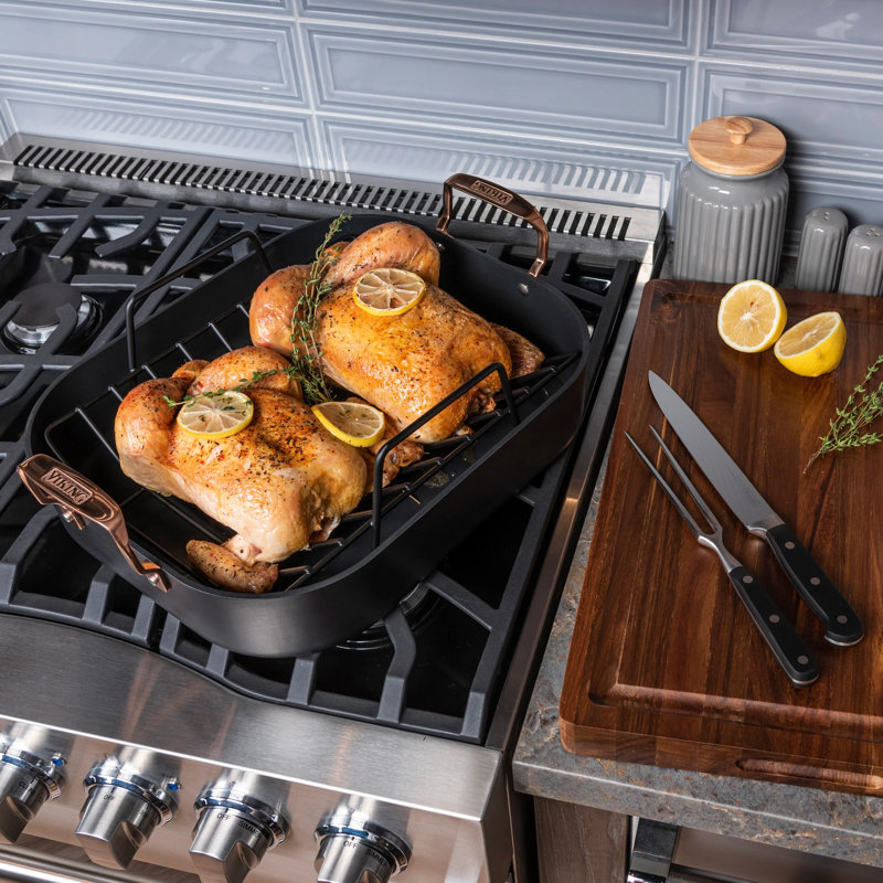 Viking Hard Anodized Roaster with Copper Handles, Rack and 2pc Carving Set