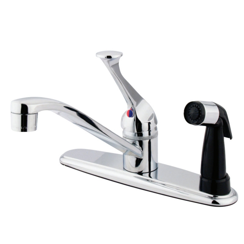 Kingston Brass Chatham One-Handle 3-Hole 8" Centerset Kitchen Faucet, Brushed Nickel, With Spray